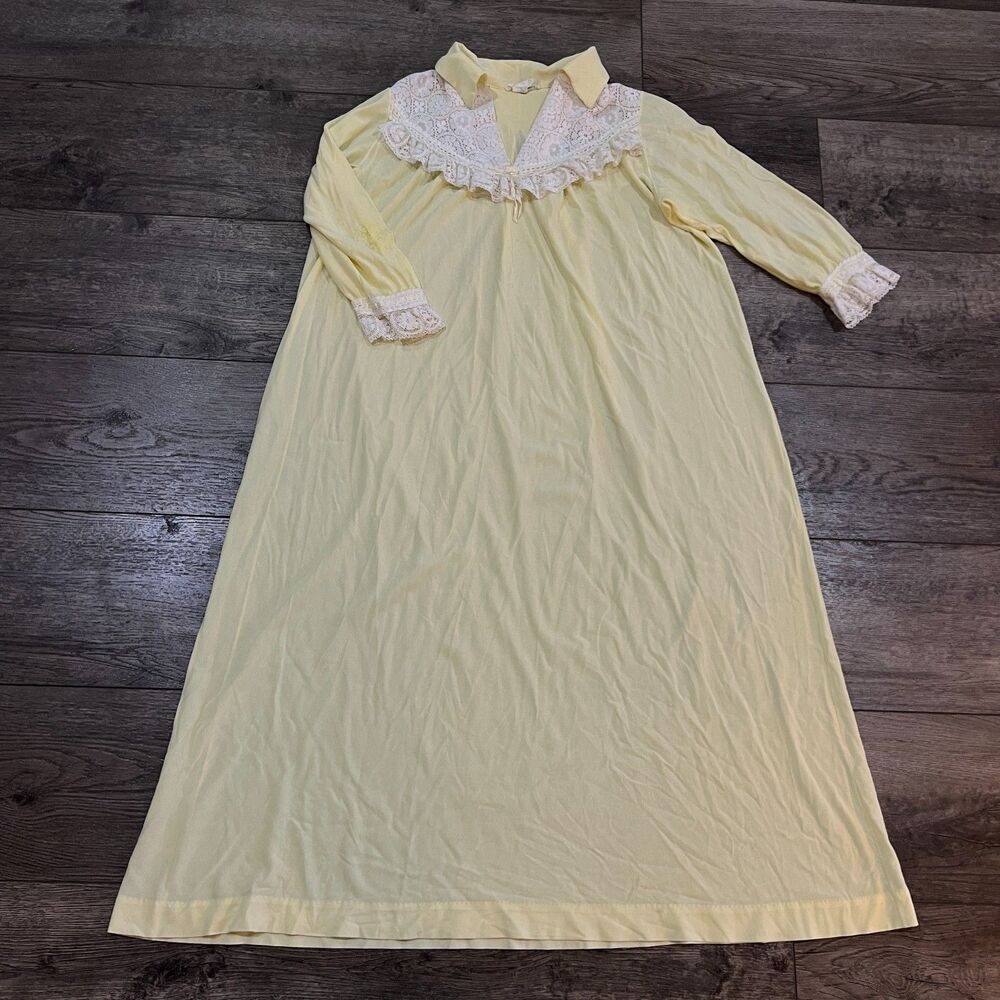 Vintage 50s Yellow Saramae Lingerie Lace Trim Nightgown Made in USA Womens Large - Picture 1 of 7